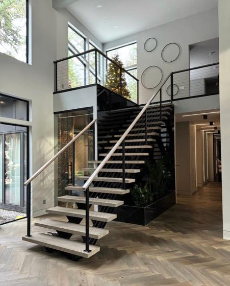 Floating Staircases fabricated and installed by NW Iron Works in the Portland-Vancouver metro