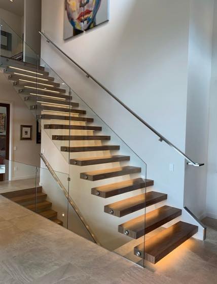 Completed floating staircases for a Clark County home